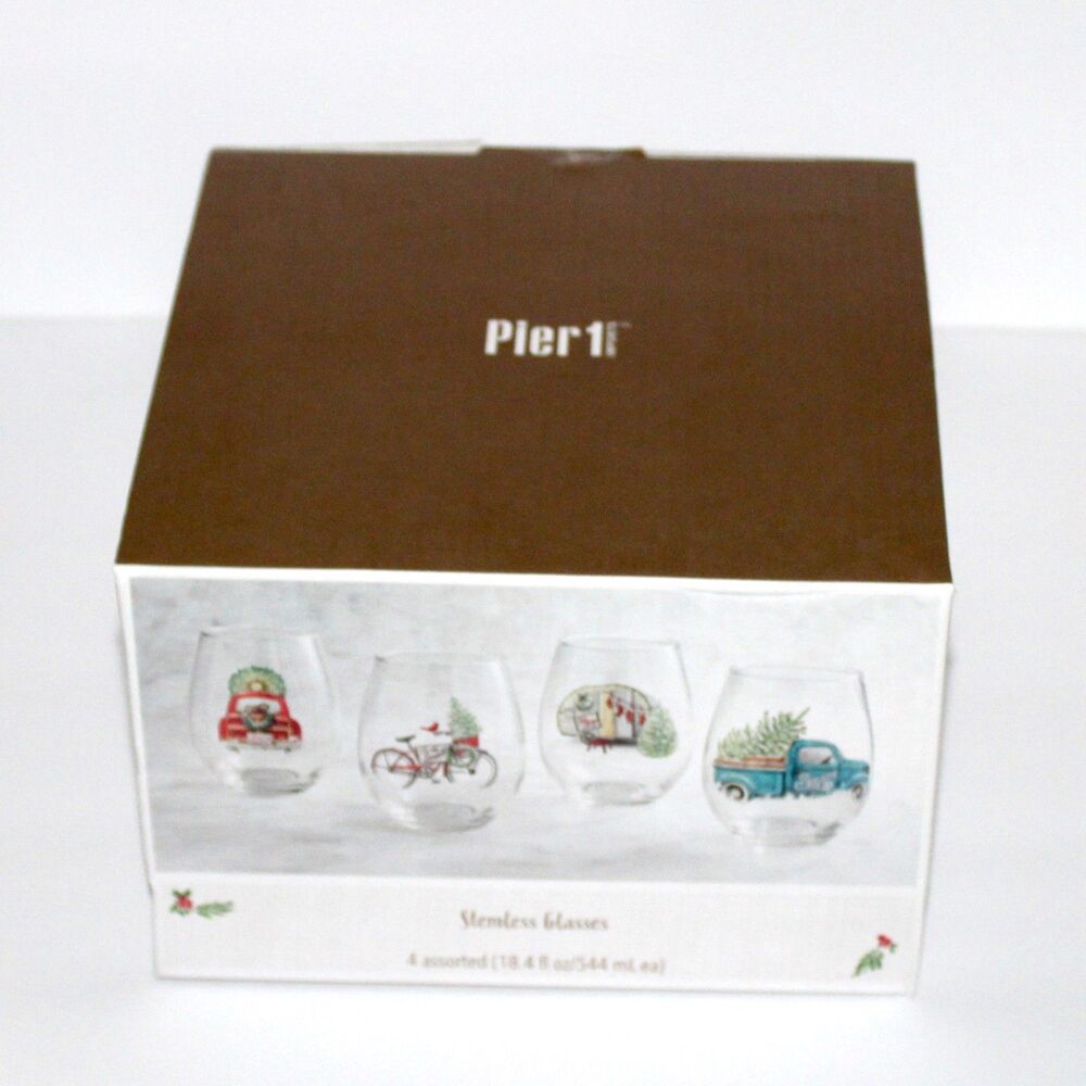 Pier 1 Christmas Stemless Wine Glasses clear car pickup camper